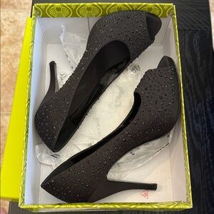 Gianni Bini Rhinestone Black Peep-Toe Heels